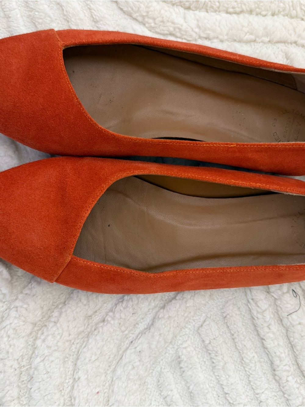 A.P.C. Orange Suede Pointed-Toe Flats